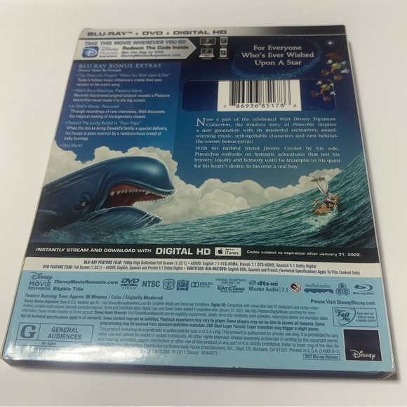 "Pinocchio" Disney movie on Blu-ray and DVD, Walt Disney Signature Collection - Picture 2 of 3